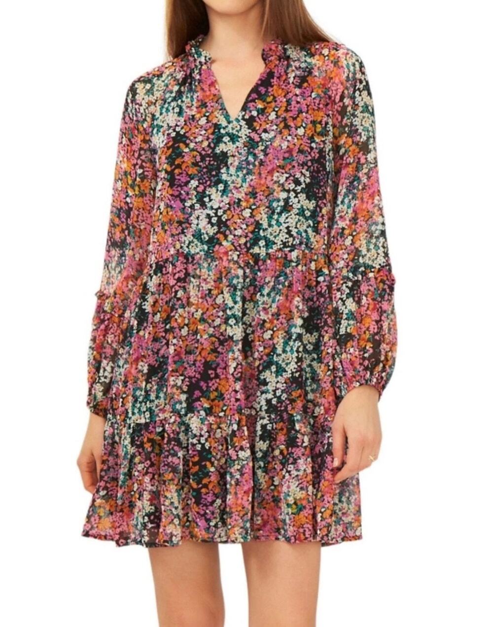 NWT Vince Camuto Black Multi Ditsy Floral Mini Dress, Size XS